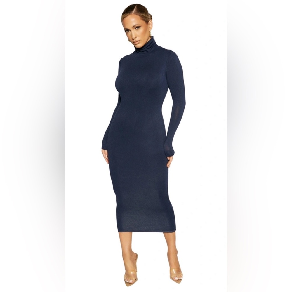 NWOT’S NAKED WARDROBE LONG SLEEVE MIDI/MAXI MOCK NECK DRESS! - Picture 5 of 7
